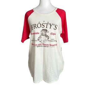 Joei & I Frosty's Graphic Print snowflake Cafe Short Sleeve Tee Shirt Size M